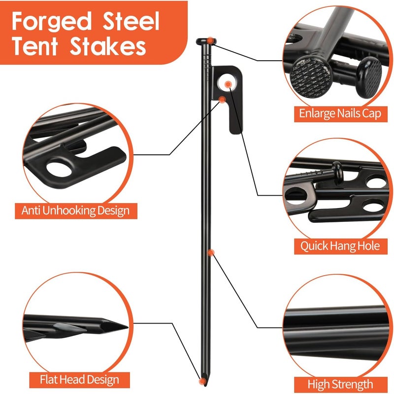 DkOvn 8 Pack Tent Stakes, 12in Heavy Duty Stakes with Storage Bag, Forged Steel Tent Pegs for Camping - Image 3